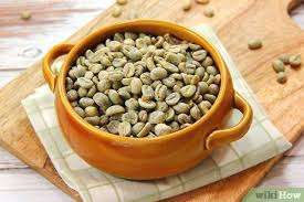green coffee beans in a pot
